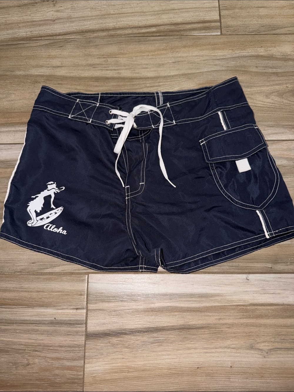 ALOHAS Navy Women's Board Shorts with White Accents